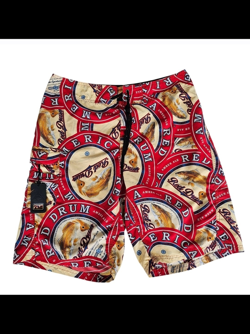 Columbia PFG Men Swim Shorts Bottle Opener Red Drum American 32 Fish Responsibly